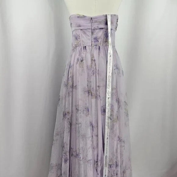 Dessy Collection Purple Floral Corset Strapless Chiffon Maxi Dress Size 4R NWOT - Picture 7 of 14